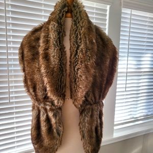 Grey/Brown Tones Faux Fur Multifunctional Shawl, Stoll, or Scarf (One Size)